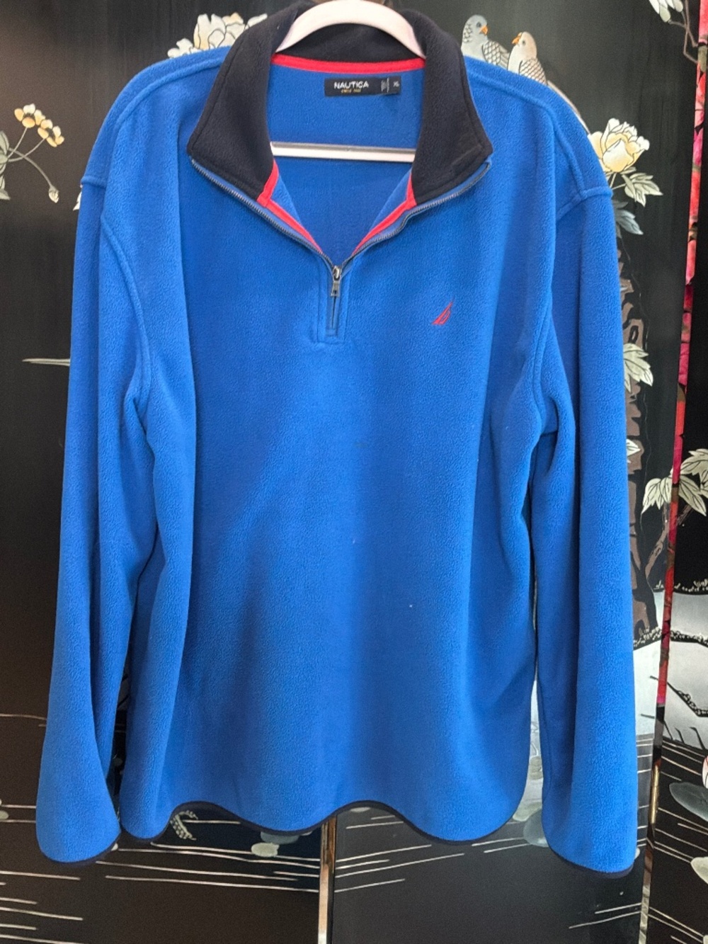 Nautica Blue Fleece 1/4 Zip Pullover Jacket Spellout Collar Men's XL